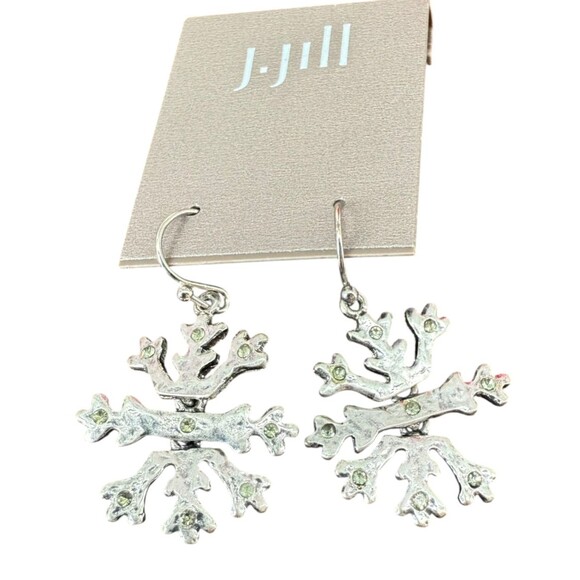 J. Jill Snowflake Necklace Earrings Silver Tone Shimmering Pave Accent Holiday - Picture 14 of 15